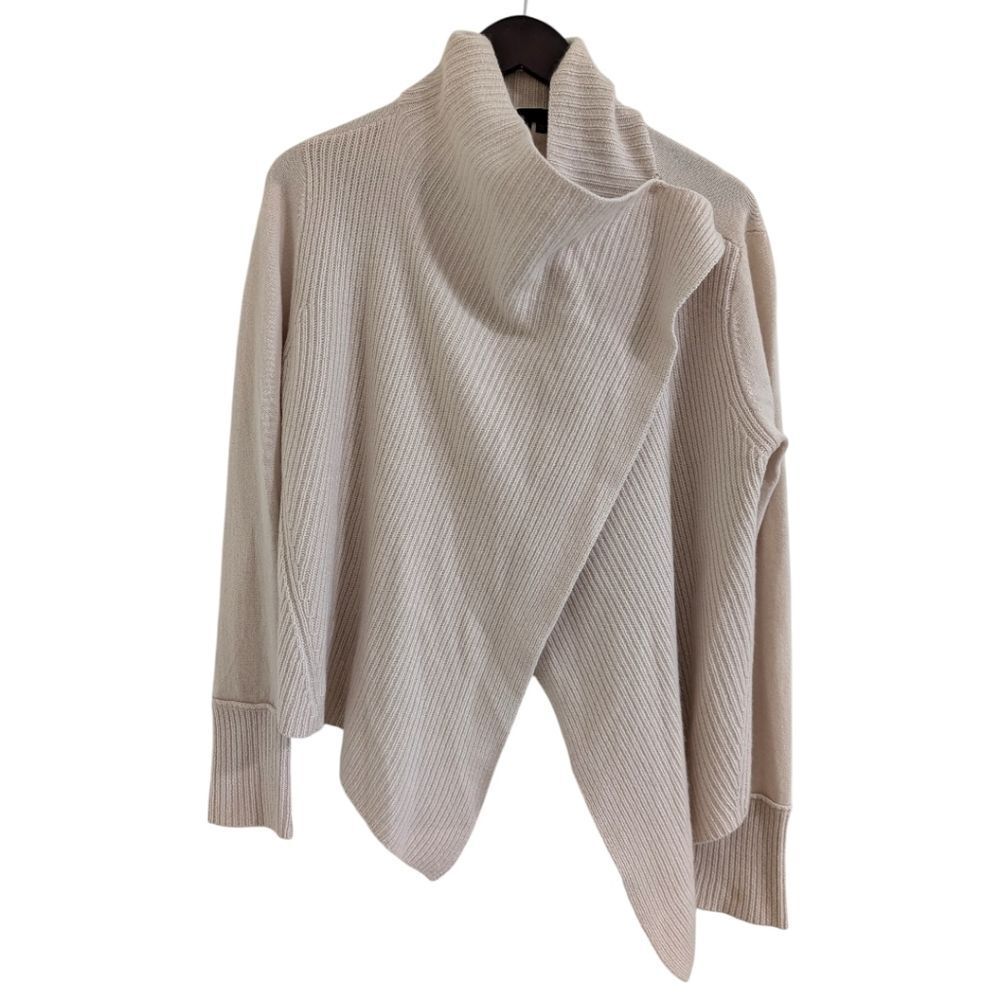 360 CASHMERE 100% Cashmere Asymmetric Wrap Drape Cardigan Sweater Ivory M